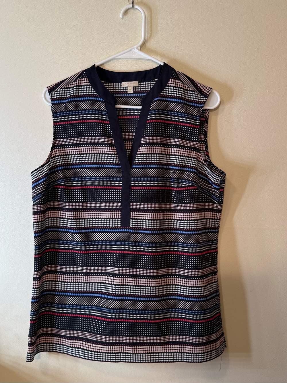 Talbots Navy Sleeveless V-Neck Striped Dot-Print Camisole
